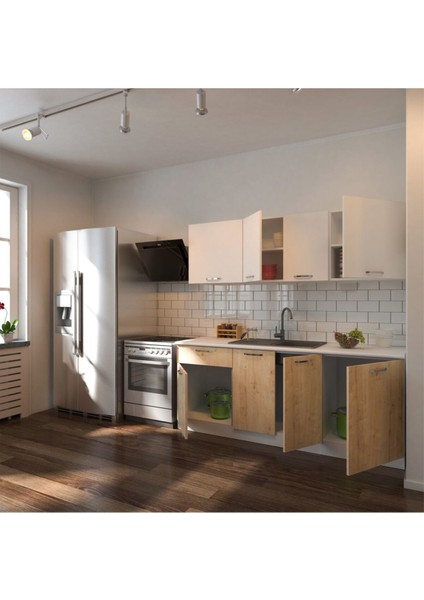 Senem Hazır Mutfak Dolabı 200 cm - Safir Meşe Beyaz- Tezgah Dahil fiyatları