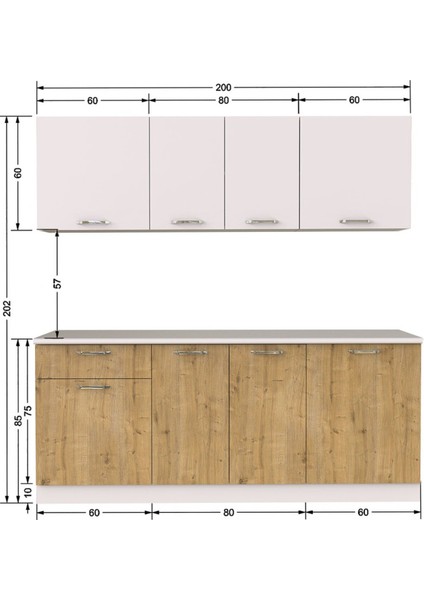 Senem Hazır Mutfak Dolabı 200 cm - Safir Meşe Beyaz- Tezgah Dahil modelleri