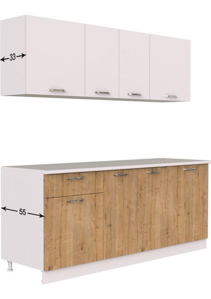 Senem Hazır Mutfak Dolabı 200 cm - Safir Meşe Beyaz- Tezgah Dahil fırsatları