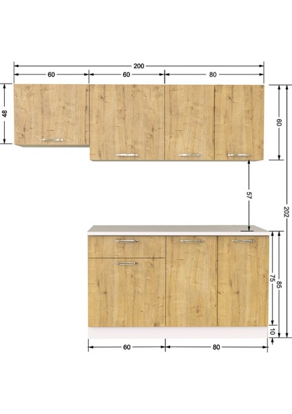 Ipek Hazır Mutfak Dolabı 200 cm – Safir Meşe – Tezgah Dahil modelleri