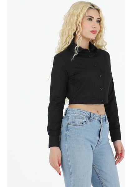 Lastikli Crop Gömlek Siyah modelleri