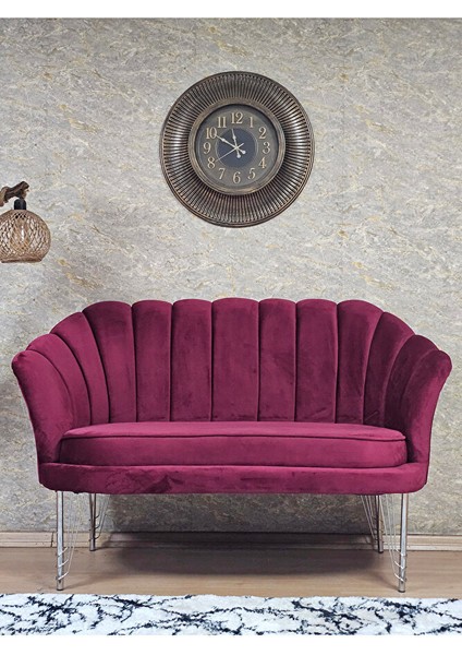 Ikili Istiridye Krom Kaplama Telli Ayak Çay Seti Koltuk Tekli Berjer , Ikili Berjer Koltuk Bordo Renk 110 x 48 Boyut/ebat