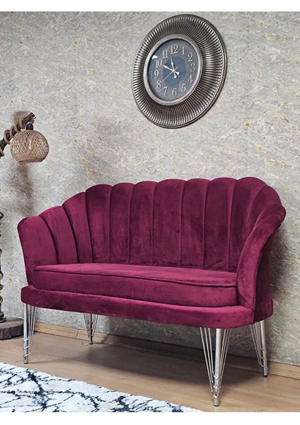 Ikili Istiridye Krom Kaplama Telli Ayak Çay Seti Koltuk Tekli Berjer , Ikili Berjer Koltuk Bordo Renk 110 x 48 Boyut/ebat modelleri