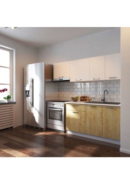 Melodi Hazır Mutfak Dolabı 200 cm –safir Meşe-Beyaz– Tezgah Dahil