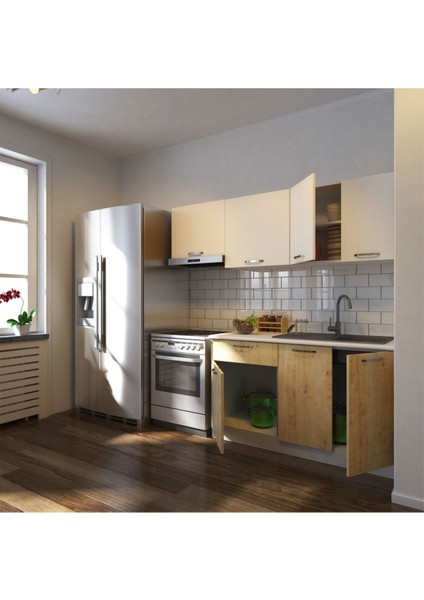 Melodi Hazır Mutfak Dolabı 200 cm –safir Meşe-Beyaz– Tezgah Dahil fiyatları