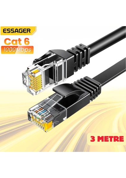 3metre 1000MBPS Cat6 Ethernet Kablosu Premium RJ45 Konnektör Altın Kaplama Uçlu Internet Kablosu