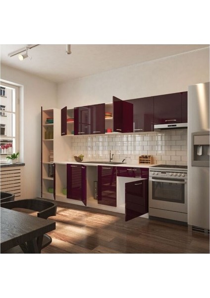 Sıla Hazır Mutfak Dolabı Kiler Dahil 320 cm – Parlak Mürdüm - Tezgah Dahil fiyatları