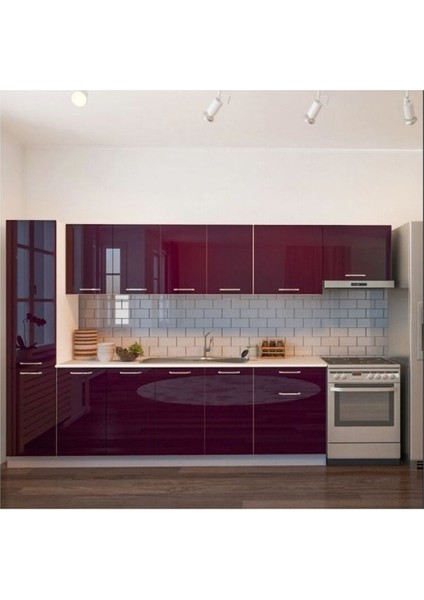 Sıla Hazır Mutfak Dolabı Kiler Dahil 320 cm – Parlak Mürdüm - Tezgah Dahil indirimleri