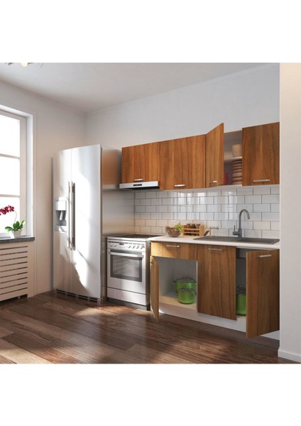 Hazır Mutfak Dolabı 200 cm Tezgah Dahil - Ceviz Beyaz