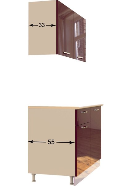 Bade Hazır Mutfak Dolabı 120CM - Tezgah Dahil-Parlak Mürdüm fırsatları