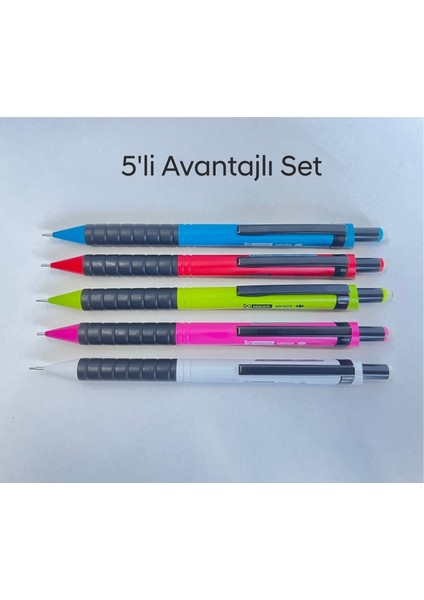 MP404 Karışık Renk 0.7 Uçlu Silgili Versatil Kurşun Kalem 5 Li Set