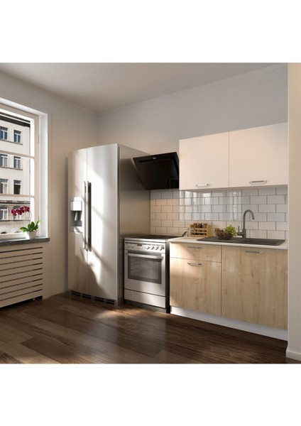 Elmas Hazır Mutfak Dolabı 120 cm Tezgah Dahil - Safir Meşe Beyaz