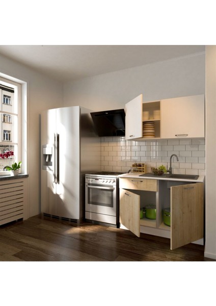 Elmas Hazır Mutfak Dolabı 120 cm Tezgah Dahil - Safir Meşe Beyaz fiyatları