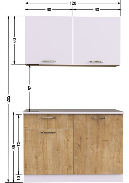 Elmas Hazır Mutfak Dolabı 120 cm Tezgah Dahil - Safir Meşe Beyaz modelleri