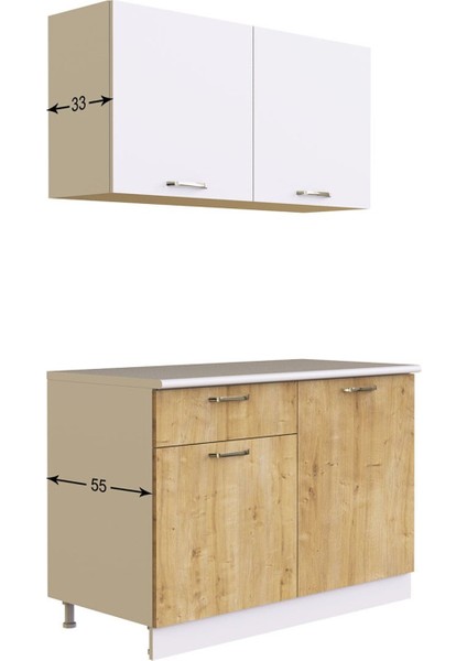 Elmas Hazır Mutfak Dolabı 120 cm Tezgah Dahil - Safir Meşe Beyaz fırsatları