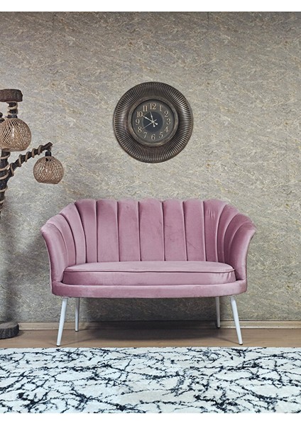 Ikili Istiridye Beyaz Boyalı Sivriltme Ayak Çay Seti Koltuk Tekli Berjer , Ikili Berjer Koltuk Pembe Renk 110 x 48 Boyut/ebat