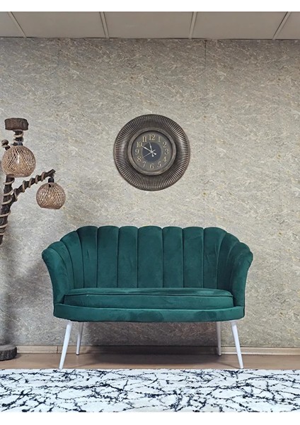 Ikili Istiridye Beyaz Boyalı Sivriltme Ayak Çay Seti Koltuk Tekli Berjer , Ikili Berjer Koltuk Yeşil Renk 110 x 48 Boyut/ebat