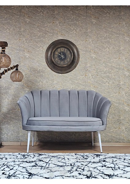 Ikili Istiridye Beyaz Boyalı Sivriltme Ayak Çay Seti Koltuk Tekli Berjer , Ikili Berjer Koltuk Gri Renk 110 x 48 Boyut/ebat