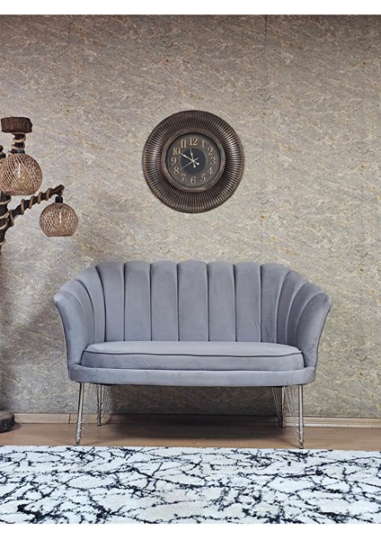 Ikili Istiridye Krom Kaplama Telli Ayak Çay Seti Koltuk Tekli Berjer , Ikili Berjer Koltuk Gri Renk 110 x 48 Boyut/ebat