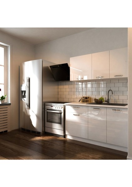 Esin Hazır Mutfak Dolabı 140 cm -Tezgah Dahil - Parlak Beyaz