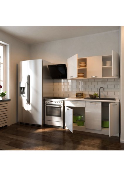 Esin Hazır Mutfak Dolabı 140 cm -Tezgah Dahil - Parlak Beyaz fiyatları