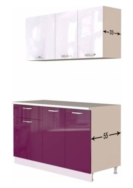 Hale Hazır Mutfak Dolabı – 140 Cm- Parlak Mürdüm ve Beyaz – Tezgah Dahil fırsatları