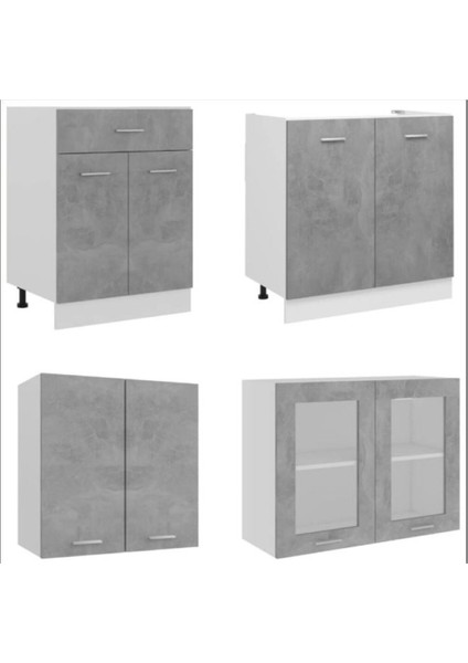 Efsun Mutfak 140 cm Tezgah Dahil Beton Görünümlü - Cam Kapak fırsatları