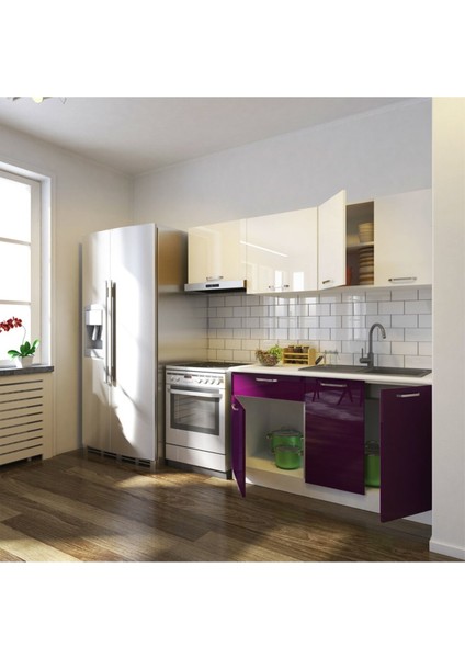 Melisa Hazır Mutfak Dolabı 200 cm - Parlak Mürdüm ve Beyaz – Tezgah Dahil fiyatları