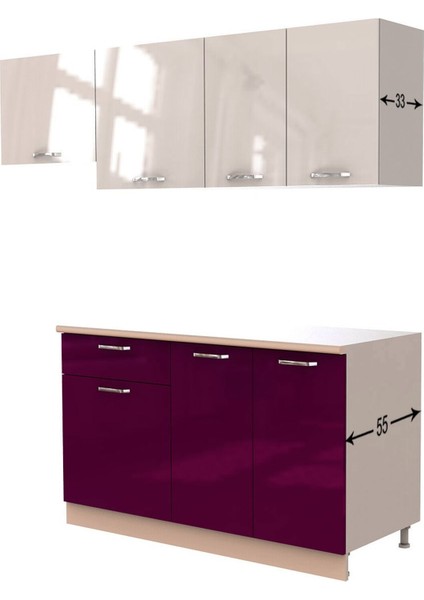 Melisa Hazır Mutfak Dolabı 200 cm - Parlak Mürdüm ve Beyaz – Tezgah Dahil fırsatları