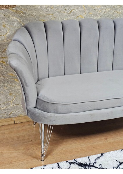 Ikili Istiridye Krom Kaplama Telli Ayak Çay Seti Koltuk Tekli Berjer , Ikili Berjer Koltuk Gri Renk 110 x 48 Boyut/ebat fırsatları