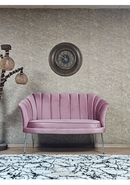 Ikili Istiridye Krom Kaplama Telli Ayak Çay Seti Koltuk Tekli Berjer , Ikili Berjer Koltuk Pembe Renk 110 x 48 Boyut/ebat