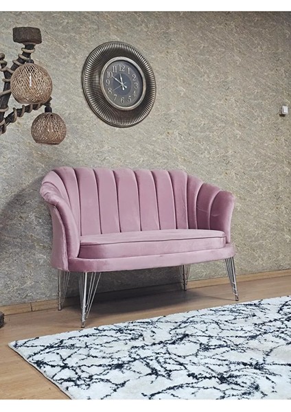 Ikili Istiridye Krom Kaplama Telli Ayak Çay Seti Koltuk Tekli Berjer , Ikili Berjer Koltuk Pembe Renk 110 x 48 Boyut/ebat fiyatları