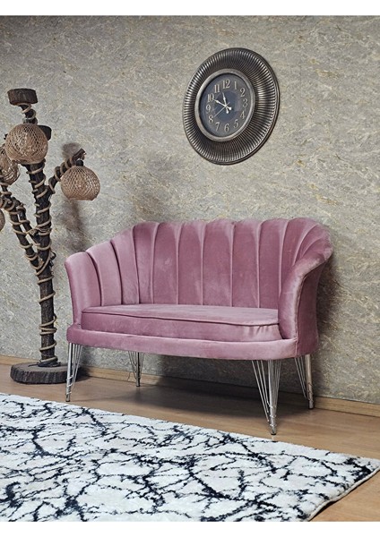 Ikili Istiridye Krom Kaplama Telli Ayak Çay Seti Koltuk Tekli Berjer , Ikili Berjer Koltuk Pembe Renk 110 x 48 Boyut/ebat modelleri