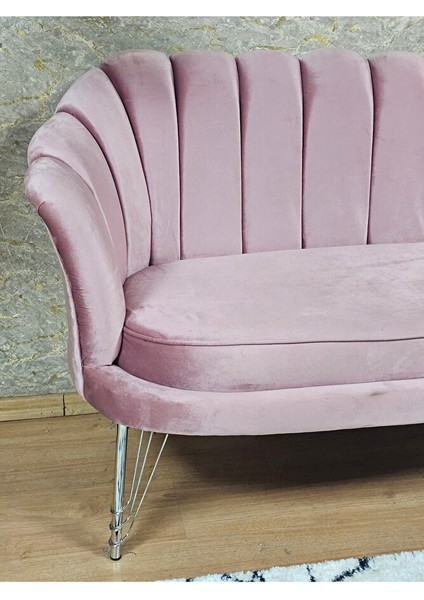 Ikili Istiridye Krom Kaplama Telli Ayak Çay Seti Koltuk Tekli Berjer , Ikili Berjer Koltuk Pembe Renk 110 x 48 Boyut/ebat fırsatları