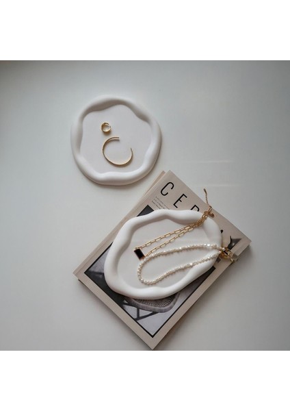 2'li Beyaz Dekoratif Beton Tabak Seti