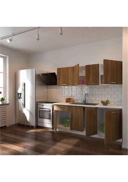 Petek Hazır Mutfak Dolabı - 200 cm - Ceviz - Tezgah Dahil