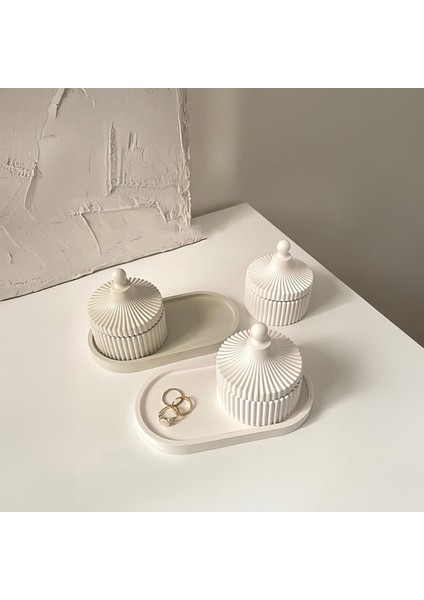 2'li Beyaz Dekoratif Kutu ve Tabak Seti