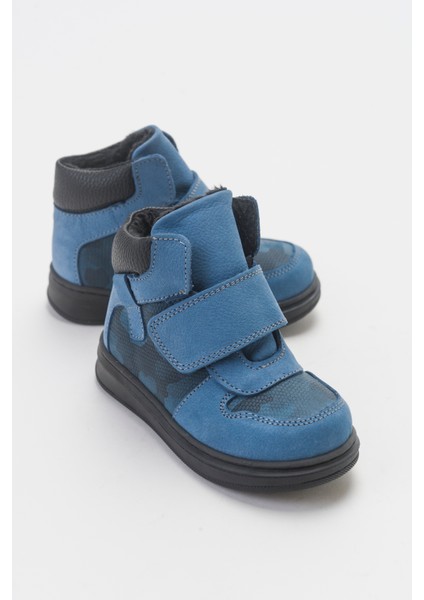 Erkek Çocuk Mavi Hakiki Deri Çocuk Bot