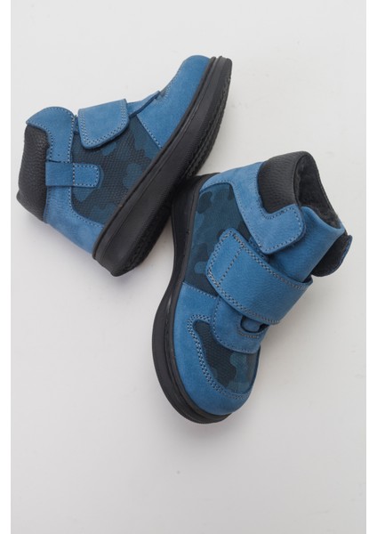 Erkek Çocuk Mavi Hakiki Deri Çocuk Bot