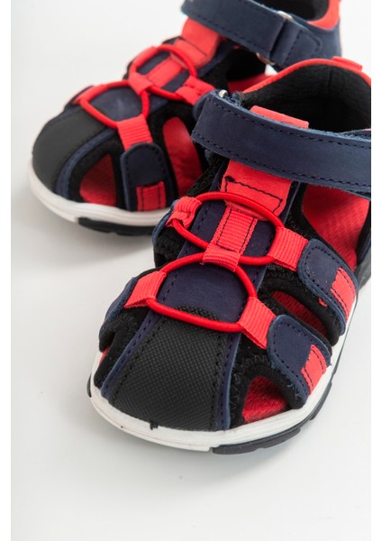 Unisex Çocuk Lacivert Deri Ortopedik Outdoor Çocuk Sandalet