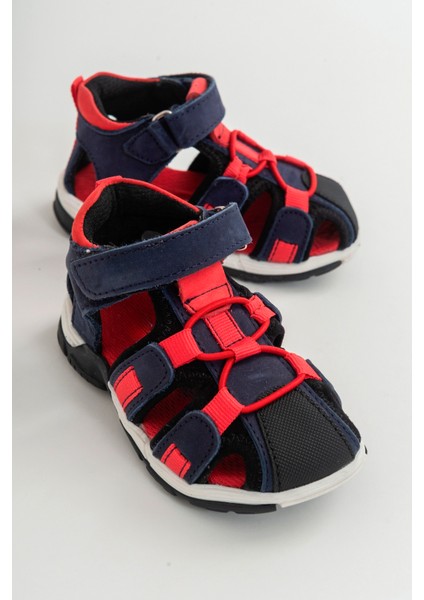 Unisex Çocuk Lacivert Deri Ortopedik Outdoor Çocuk Sandalet