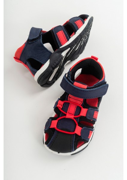 Unisex Çocuk Lacivert Deri Ortopedik Outdoor Çocuk Sandalet