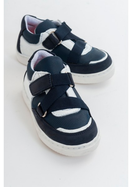 Erkek Çocuk Lacivert Deri Ortopedik Destekli Çocuk Sneaker Ayakkabı