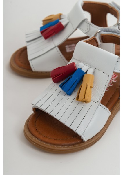 Kız Çocuk Beyaz Deri Ortopedik Destekli Çocuk Sandalet