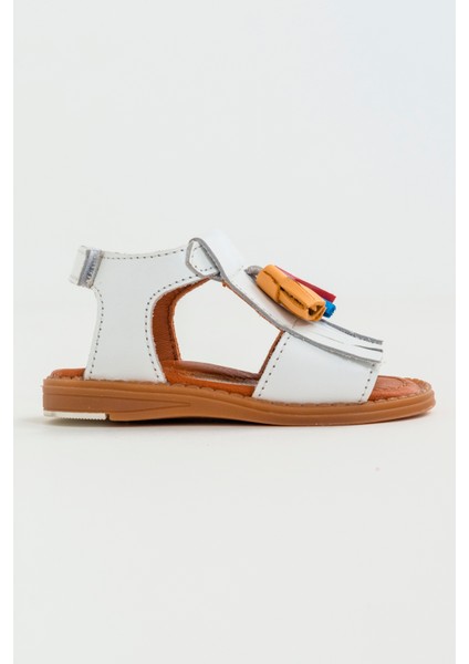 Kız Çocuk Beyaz Deri Ortopedik Destekli Çocuk Sandalet