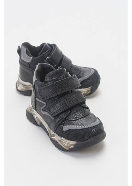 Erkek Çocuk Siyah Hakiki Deri Çocuk Bot