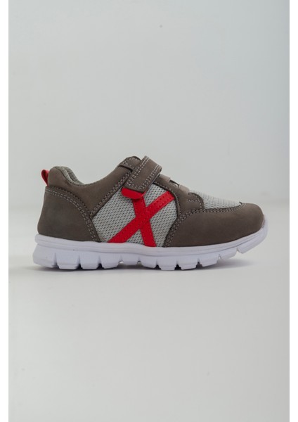 Unisex Çocuk Gri Deri Ortopedik Destekli Spor Ayakkabı