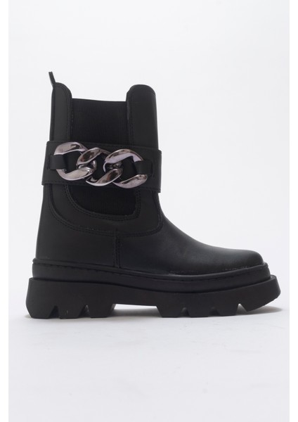 Kız Çocuk Siyah Suni Deri Anatomik Günlük Bot