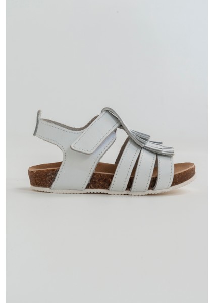 Kız Çocuk Beyaz Deri Ortopedik Destekli Çocuk Sandalet