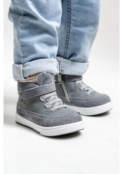 Erkek Çocuk Gri Hakiki Deri Anatomik İlk Adım Bot